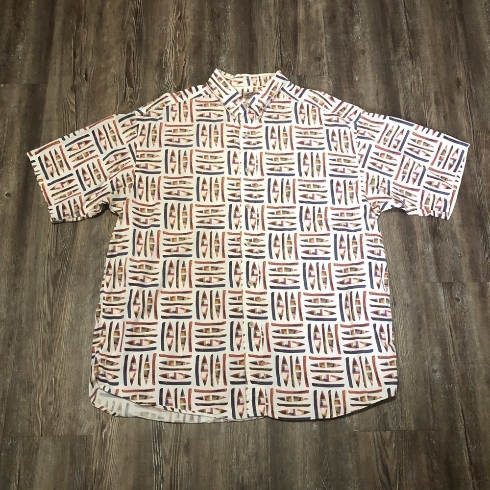 Vintage Barn Fly Shirt Men's XL Canoe Short Sleeve Button Down Camp Style